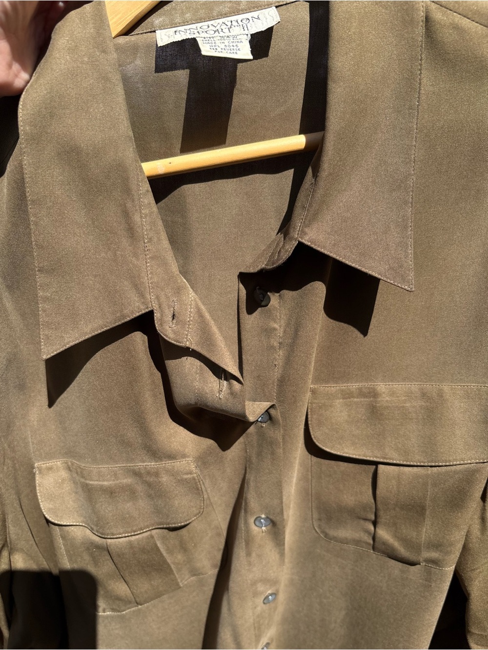 100% Silk Olive Button Up Blouse Plus Size 24W Innovations Sport II - Picture 7 of 9